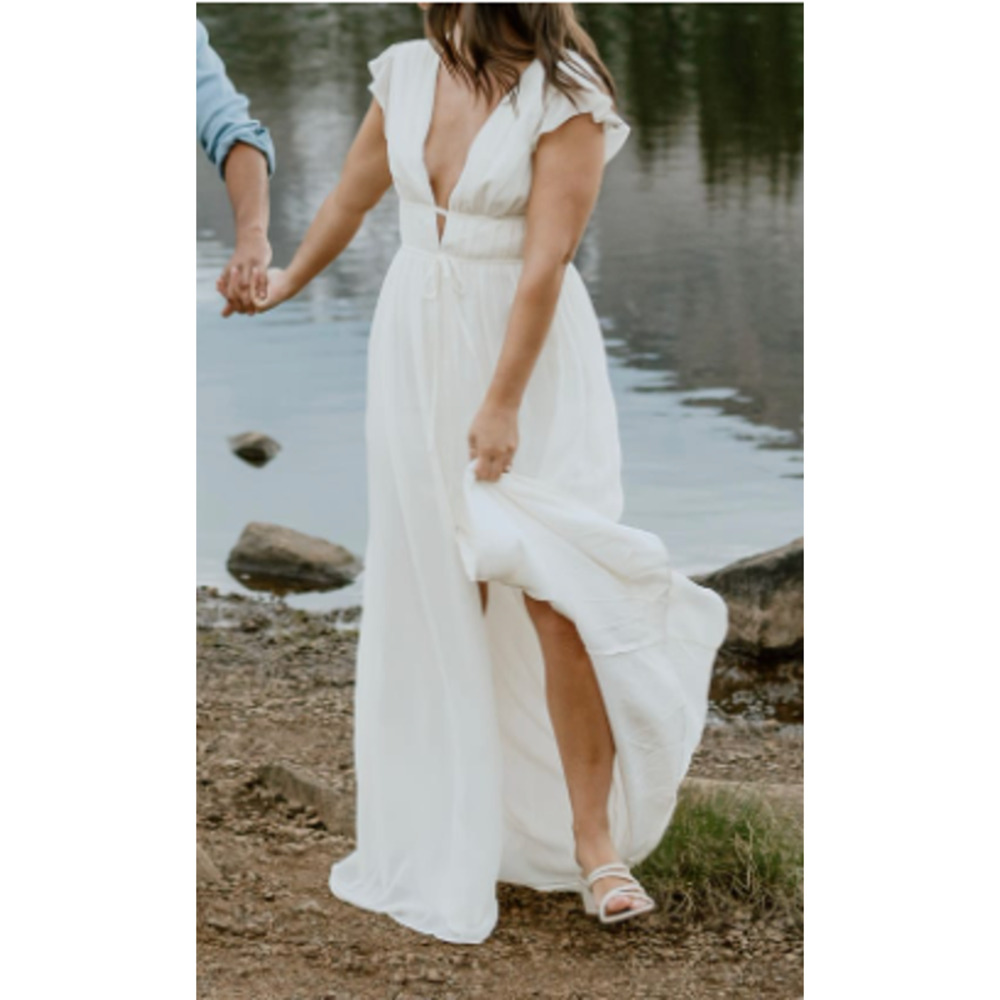 Lulus Tulle Ruffle Cream I'm All Yours Maxi Dress Size L - Picture 9 of 16